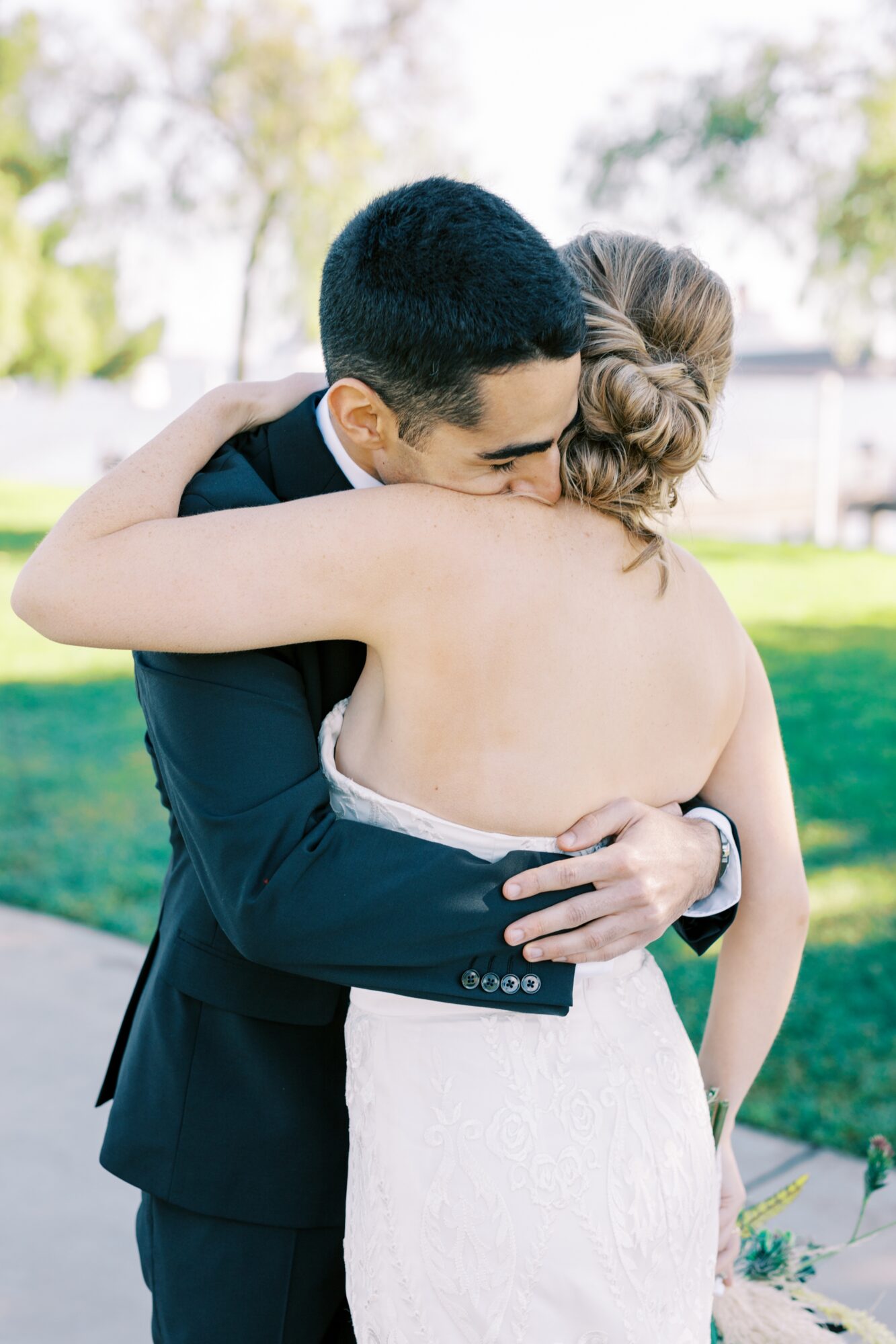 Wedding Day Couple Portraits at the ShoreLine Aquatic Park in Long Beach